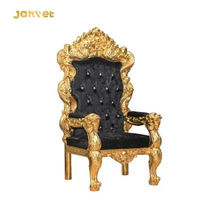 Luxury Royal Dragon Armrest Black Velvet Throne Chair