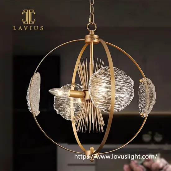 Gold brass modern design crystal chandelier Round frame concise style pendant light