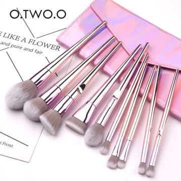 O.TWO.O High-Quality 10pc Rose Gold Aluminum Makeup Brush Set with Cosmetics Bag