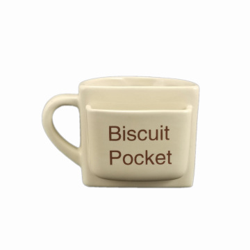 Custom Beige Ceramic Coffee Mug with Biscuit Pocket - Creative Design 11 oz