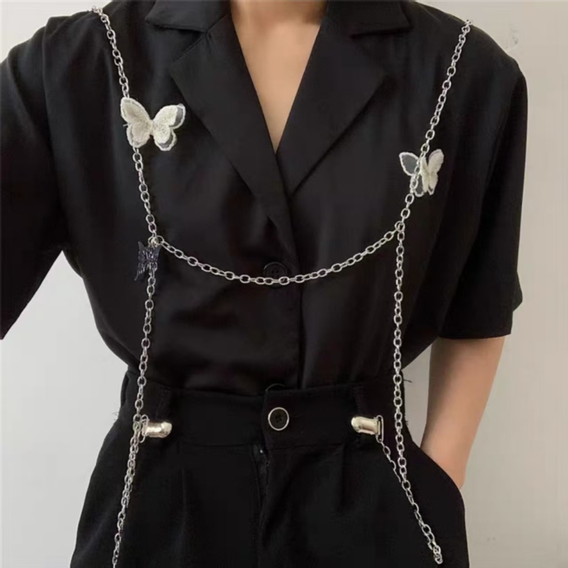 Functional Wind Butterfly Strap Chain Children's Decoration JK Hip Hop Street Men's Shirt Metal Accessories Ins Trendy