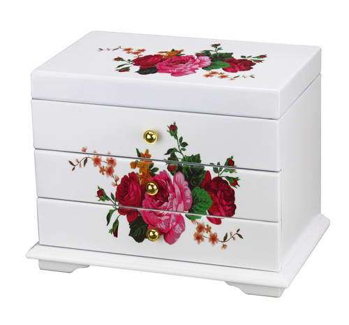 Floral Pattern Musical Wooden Jewelry Cabinet Box