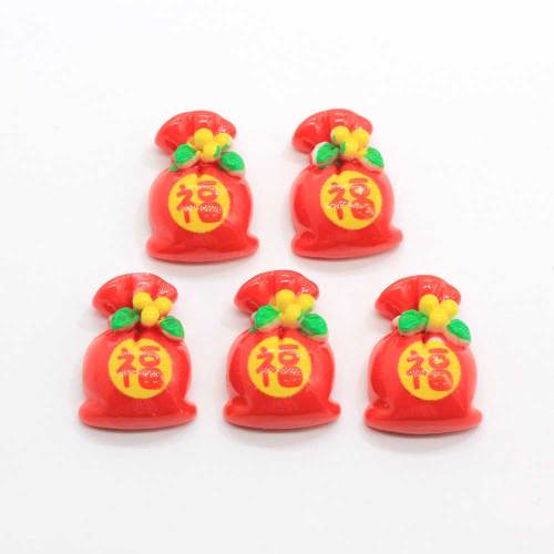 100pcs Chinese Style Red Lucky Bag Shaped Resin Cabochon For Holiday Party Decor DIY Craft Kids Toy Ornaments