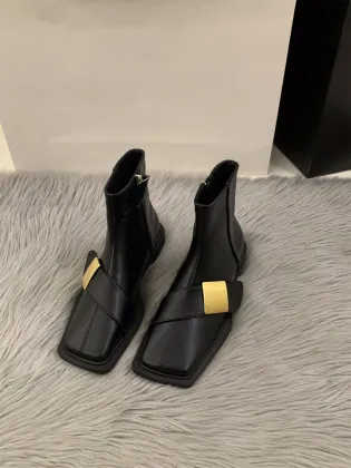 Women's New Winter Vintage French Flat Short Boots Black Knight Style