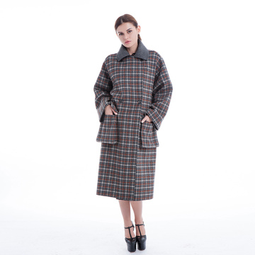 Chequered double-breasted cashmere overcoat