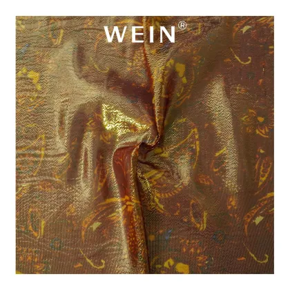 Special Silk Satin Golden Stripe Fabric 80% Silk 20% Golden Lines Digital Print For Clothing