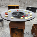 Corten Metal Fire Pit With BBQ Grill