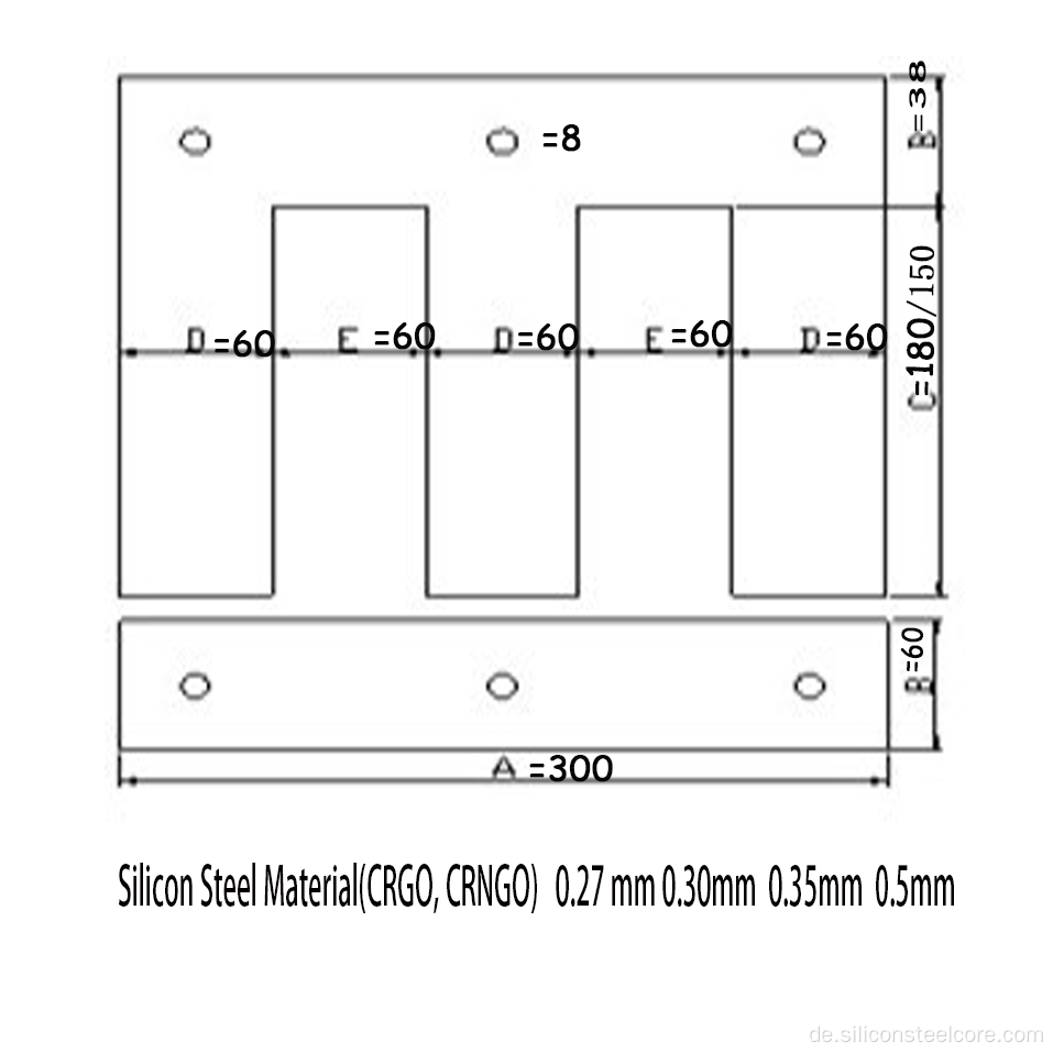 EI-60-300Transformator Laminierung/Schnittkern aus Crgo Silicon Electrical Steel Net CRGO-Gehalt