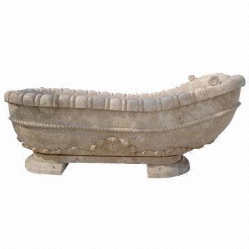 Indoor large decorative white travertine stone classical bathtub, OEM orders are welcome