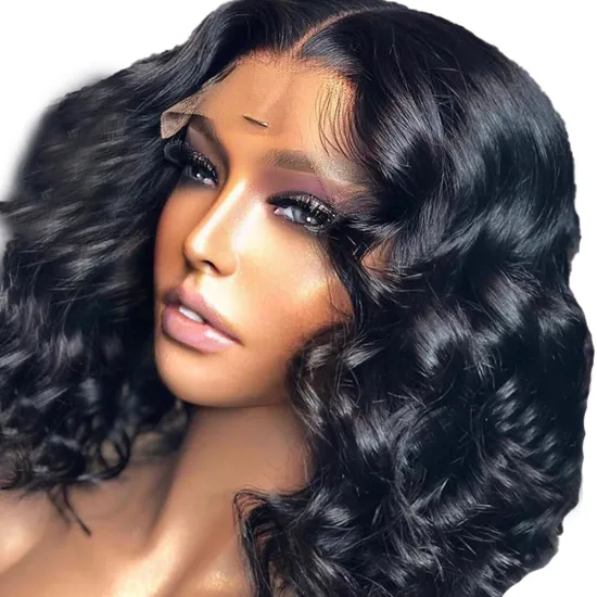 Body Wave Lace Front Bob Wig 150% Density 4x4 Lace Closure Wigs From Brazilian Virgin Human Hair For Black women  Natural Color