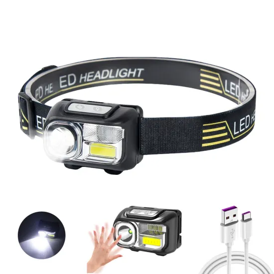Red Blue Light USB Rechargeable Headlamp: High Power LED Frontal Camping Head Torch with Motion Sensor