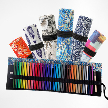 Custom Roll Up Pencil Case with 12/24/36/48/72 Slots - Canvas Colored Pencil Bag for Students