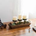 Candle Holder with Rustic Wood Tray and Handles