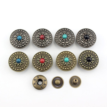 Custom Metal Buttons and Conchos: Including FlowerSnap, Turquoise Coin Buttons, and Antique Metal Designs for Leather Accessories and Wallets
