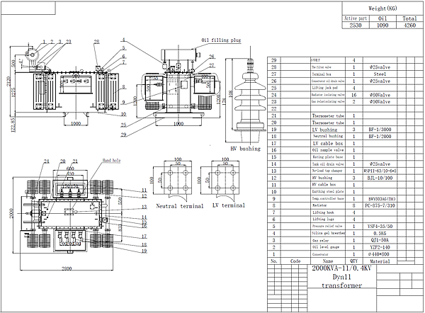 2000kva transformer drawing