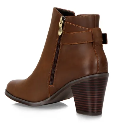 low heel brown cowhide leather ankle boots