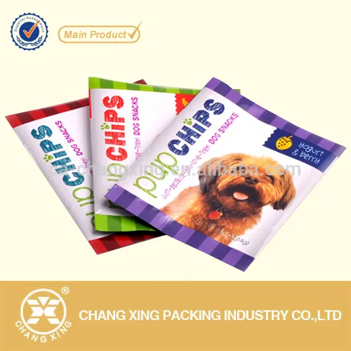 Resealable plastic dog pet food packaging bag/ pup chips packing sachet bag