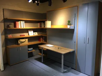 Queen size murphy bed mechanism hardware with desk and bookshelf