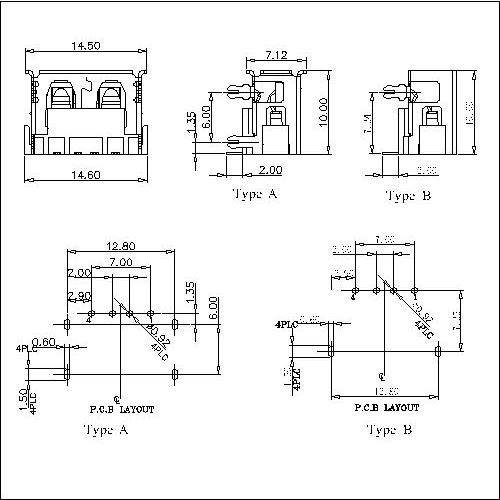 UAFR25 25-USB A Female short body 10.0,R A Dip reverse type with curl 