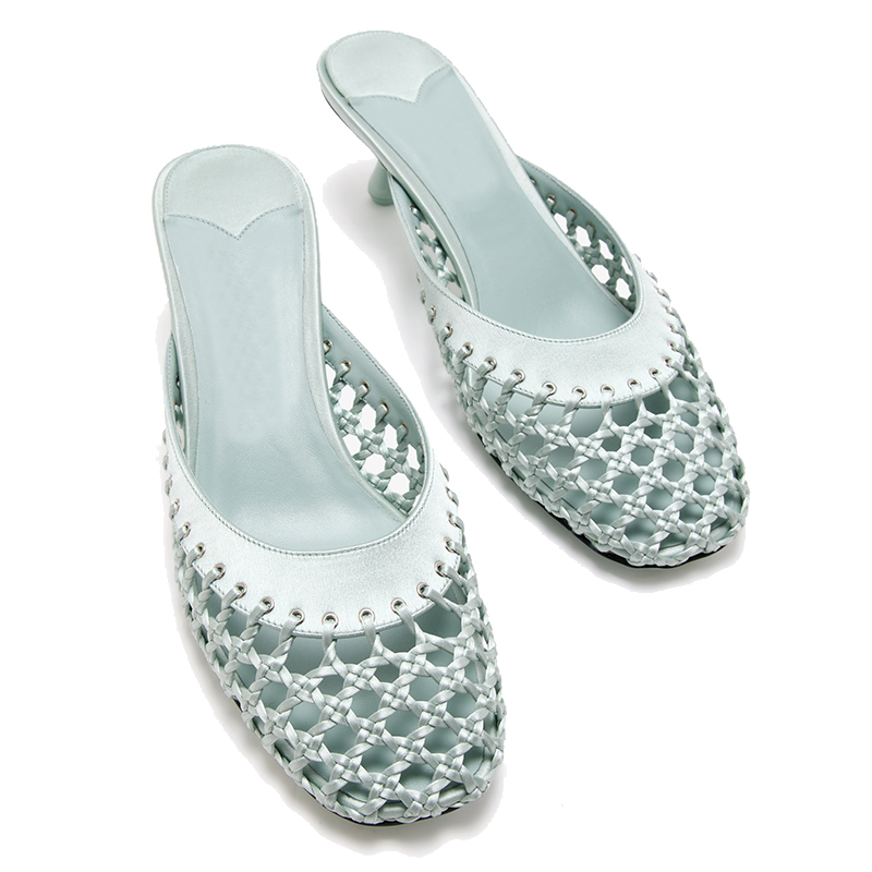 Elegant Braided Satin Toe Heeled Mules for Women