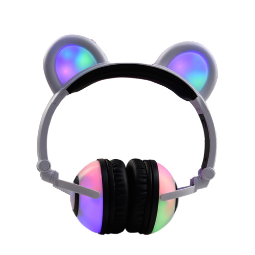 Earphone Telinga Panda Kartun, Headphone Berkabel Bersinar