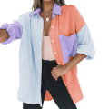 Womens Color Block Button Down Shirts