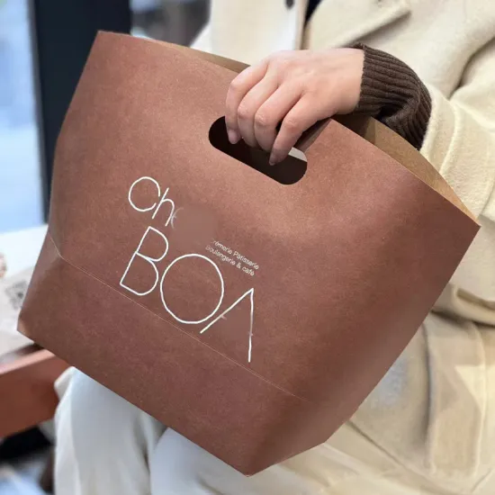 Customized Kraft Paper Packaging Bags for Takeout Food, Bread, and Coffee