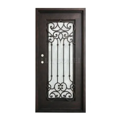 Wrought Iron Exterior Door with Glass and Wood