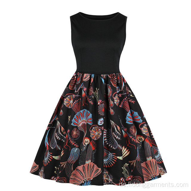 Mode ärmellose Damen Blume Schönes Kleid mit Gürtel