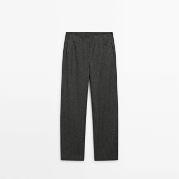 Women's herringbone fine grain wool blended straight leg suit pants
