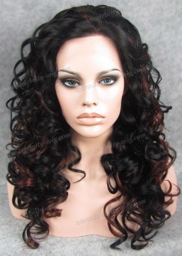color mixed black with red silk top lace front wig