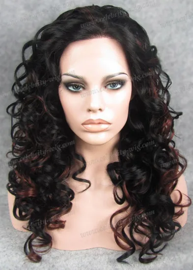 color mixed black with red silk top lace front wig