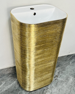 Gold Special-Shaped Freestanding Ceramic Pedestal Wash Basin for High Luxury Club Villa KTV