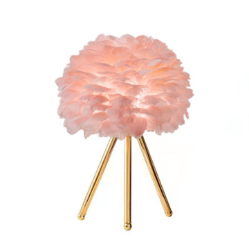Golden Romantic Bedside Lamp: Simple and Elegant Gold Base White Goose Feather Table Lamp