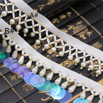 New Handcrafted White Beaded Pearl French Tassel Fringe Trim - Elegant Design for Your Projects