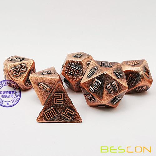 Bescon Ensemble de dés en métal solide Lode cuivre-minerai, ensemble de 7 dés en polyèdre D&amp;D RPG en métal brut