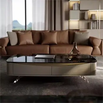 Italian Luxury Marble Rectangular Storage Coffee Table for High-end Villa Living Room