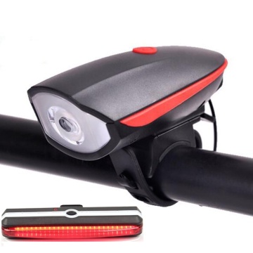 USB Rechargeable Bicycle Head Light & Tail Light with Alarm Horn Bell