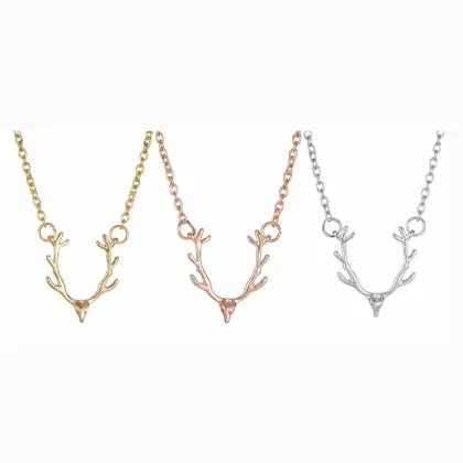 Golden antler silver deer clavicle Necklace simple fashion elk head rose gold alloy adjustable lovely animal Necklace women
