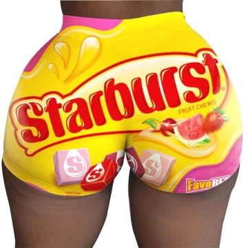 2024 Style: Printed Candy Workout Shorts for Women - Enhance Your Fitness Look with Plus-Size Booty Hot Pants