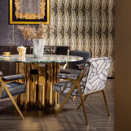 Elegant Golden Stainless Steel Marble Dining Table Set