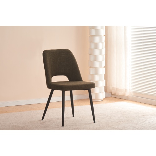 Sillas de comedor de lino verde militar con patas de acero