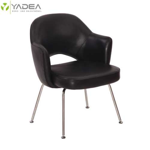 Stainless Steel Leather Dining Chair Elegant genuine leather Saarinen executive armchair Manufactory