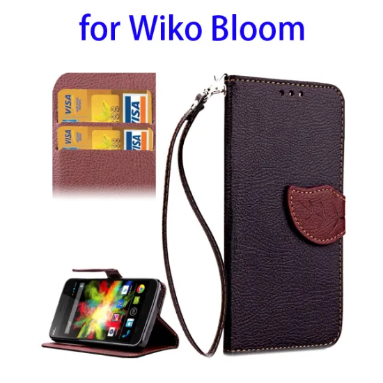 Wholesale Price Leaf Magnetic Snap Flip Leather Cover Case for Wiko Bloom