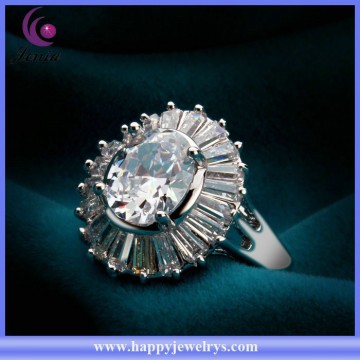 Fashion jewelry White zircon stone 925 silver plated with real 18k white gold ring designs ( YWR2014115-3)