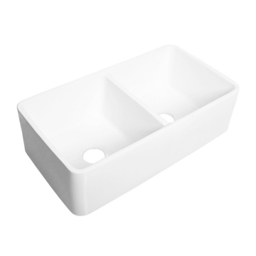 Modern White Ceramic Double Bowl Farmhouse Kitchen Sink