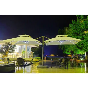 Outdoor Solar LED Garden Patio Parasol - Double Sided Large Crank Umbrella