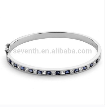 Latest Bracelet Bangle Designs with Rhodium Plated White and Blue Sapphire CZ Diamond