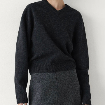Women's casual inner-wear pure wool V-neck knitted long-sleeved sweater