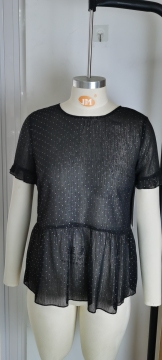 2021 Kvinnliga Casual White Dot Kortärmade skjortor
